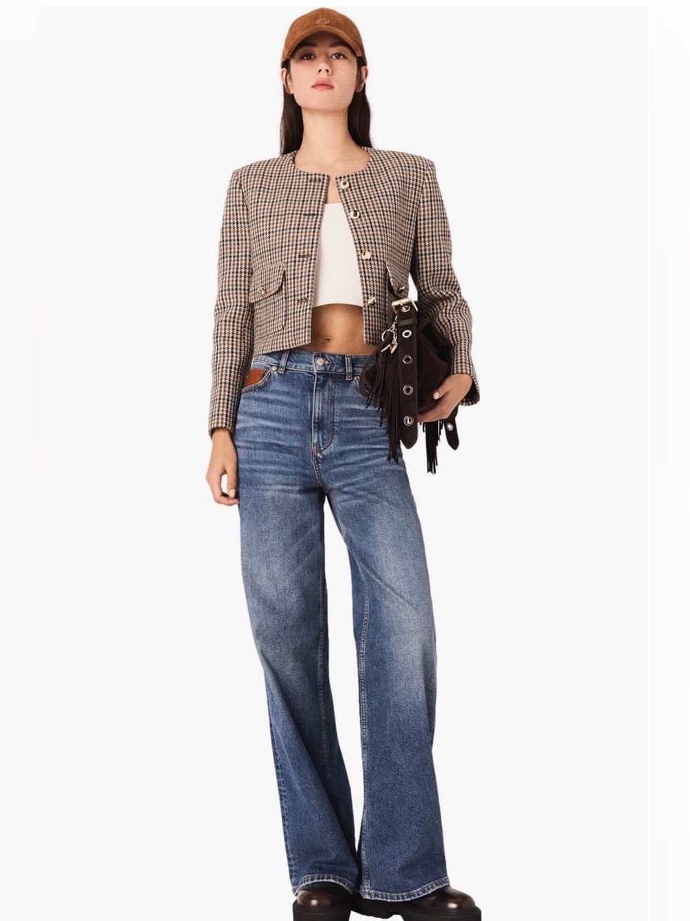 Maje Short Checked Jacket Size 0, 34 EU NWT